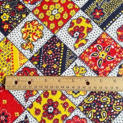 1.5 YD 1970s Calico Flannel Fabric Red Black Yellow Vintage - Image 1 of 4