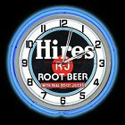 19" Hires Root Beer Sign Double Blue Neon Clock Chrome Finish Man Cave Garage
