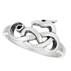 Solid 925 Sterling Celtic Dragon Ring Unisex Norse Draco Knotwork Viking Band - Picture 1 of 4