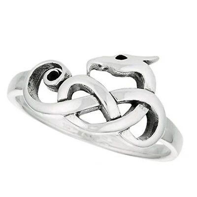 Solid 925 Sterling Celtic Dragon Ring Unisex Norse Draco Knotwork Viking Band Foto 1 de 4