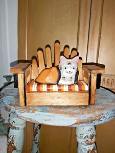 HANDMADE WOODEN CAT ON BENCH - Picture 1 of 11
