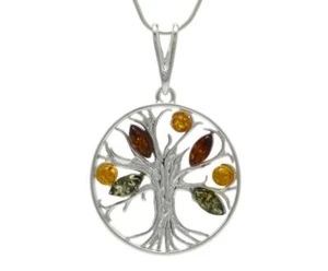 NATURAL BALTIC AMBER STERLING SILVER 925 PENDANT Tree of Life NECKLACE Certified - Picture 1 of 9