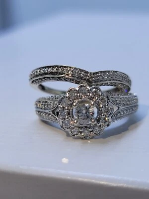 14 k white gold diamond engagement ring set size 8.25 - Image 1 of 4