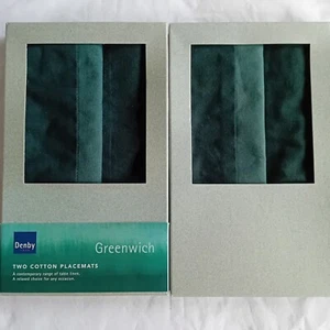 Denby Greenwich Green Placemats 49cm x 34cm 100% Cotton 2 Boxes of 2 - Picture 1 of 6