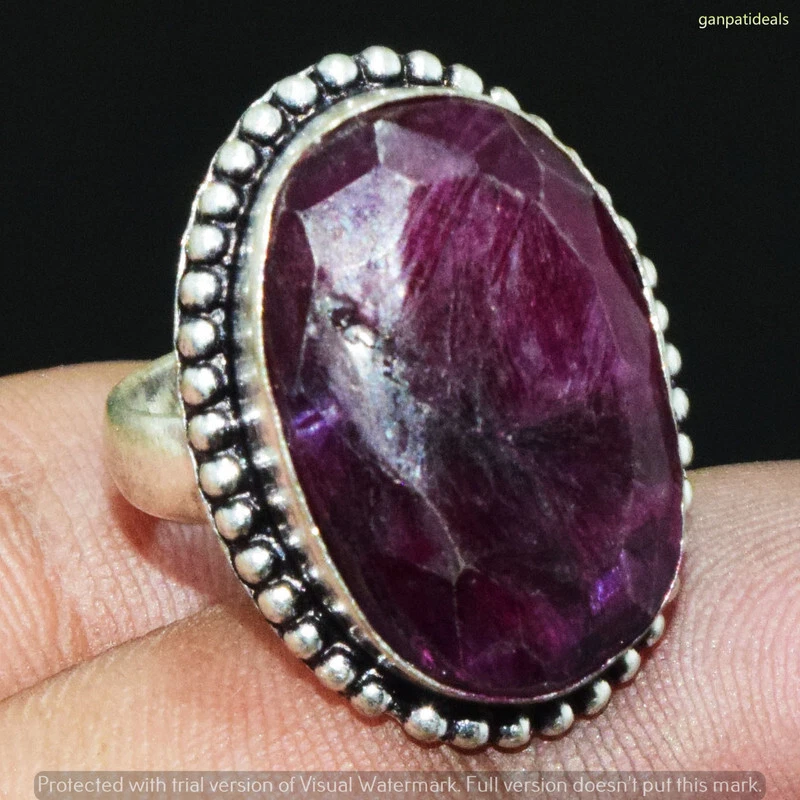 Simulated Ruby Gemstone Ethnic Handmade Ring Jewelry US Size- 6 FR-10230 - Image 1 of 1