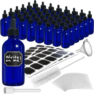 Nevlers Bottiglia contagocce in vetro blu cobalto 4 oz (set di 48) | Include etichette - Foto 1 di 9