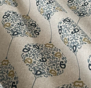 Savoy Medallion Upholstery Fabric – Blue Gold Cotton Blend – Classic Home Decor - Picture 1 of 11
