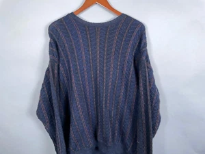 Perry Ellis Wool Textured Stripe Pattern Sweater Adult Medium Dark Blue Red - Picture 1 of 12