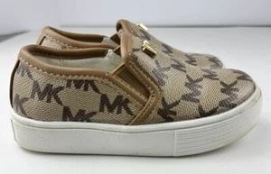 Michael KORS Kids/toddler Sz 6 Leather Monogram Slip On Tennis Shoes Preowned - Picture 1 of 15