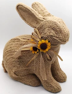 NEW Burlap Braided Bunny with Custom Sunflower Side Collar 10" x 4.5" - Picture 1 of 6