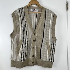 Vintage Cooper Monsieur Coogi Style Knit Vest size M Beige Multi Friends Retro - Picture 1 of 7