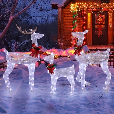 OUTVITA Christmas Lighted Reindeer Family Decoration Deer Set Indoor Outdoor Lawn Decor