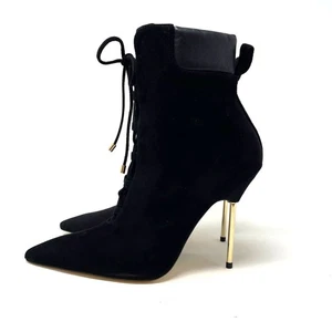 Good American Scandal Schnürstiefel Stilleto Wildleder schwarz Größe 9,5 GA012K-X - Bild 1 von 9