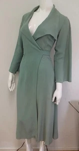 Vintage 1970 Ossie Clark Green Crepe Wrap Dress Size 10 Ivy Series Collar Wings - Picture 1 of 24