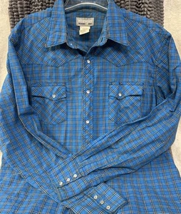 Wrangler Wrancher - Blue/Tan Checked - Pearl Snap Long Sleeve Shirt - XL - Picture 1 of 10