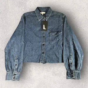 Rag & Bone Maxine Cropped Shirt Blouse Ari Blue Denim Womens Size Large NWT - Picture 1 of 12