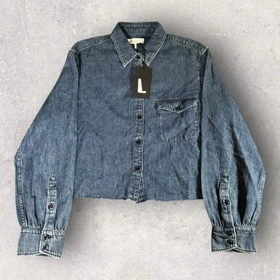 Rag & Bone Maxine Cropped Shirt Blouse Ari Blue Denim Womens Size Large NWT - Image 1 of 4