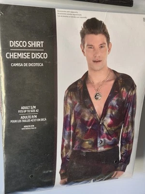 Nuevo Disfraz Camisa Disco Para Hombre Negra Con Patrón Arco Iris Metálico Adulto S/M Foto 1 de 3