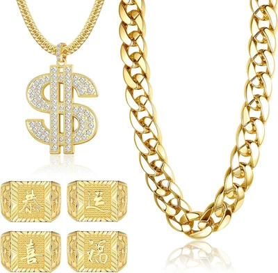 Roupa acessórios 80S 90S para homens mulheres fantasias hip hop falsa corrente dourada - Imagem 1 de 4