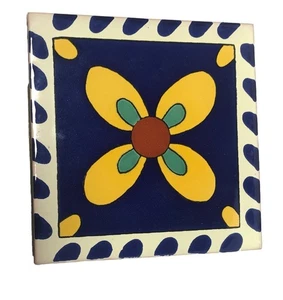 Talavera Stil handbemalte Keramikfliese dunkelblau grün rot gelb 6 x 6 - Bild 1 von 2