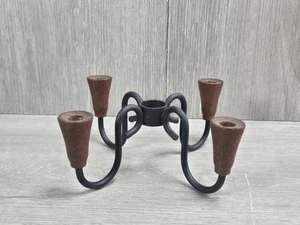 Danish Modern Four Candle Holder Wrought Iron Wood Teak MCM Mid Century - Picture 1 of 4