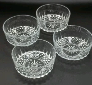 4 cuencos vintage Arcoroc Francia vidrio transparente 4" Desert Bowl Starburst Diamond - Imagen 1 de 7