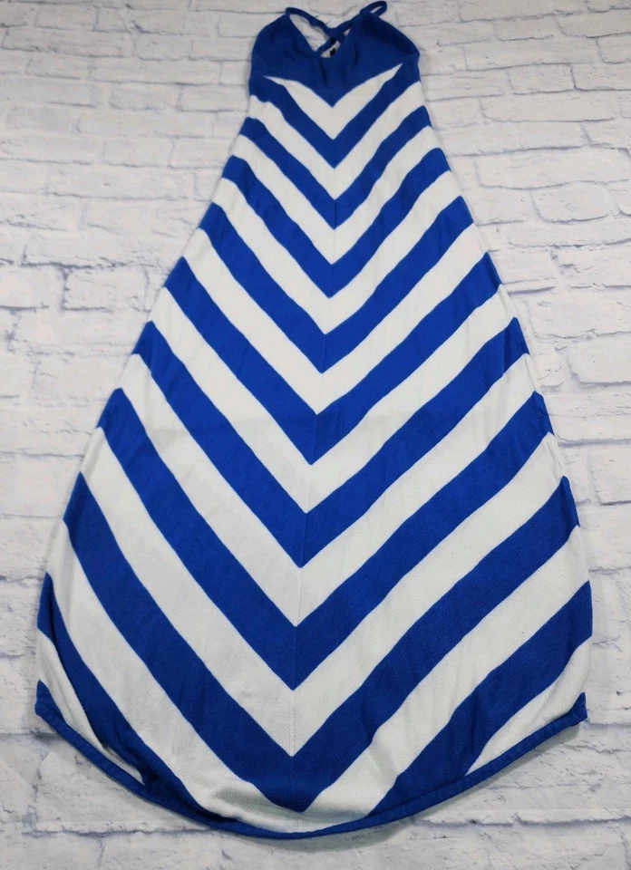 Maxi Vestido Forrado Bebe MUJER TALLA S Azul Blanco Tejido a Rayas Foto 1 de 4