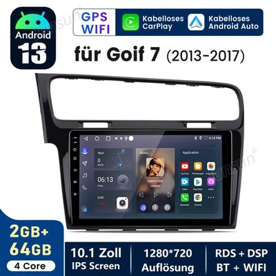 Autoradio Für Golf7 2013-2017 Carplay Android13 GPS Navi USB BT SWC DAB+ FM 64GB - Bild 1 von 4