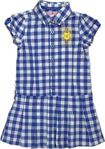 Beverly Hills Polo Club Kids Blue Cotton Short Sleeve Collared Gingham Dress 4 - Picture 1 of 3