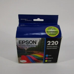 Box Damage Epson 220 Color Cyan Yellow Magenta Ink Cartridges EXP 02/2020 - Picture 1 of 3