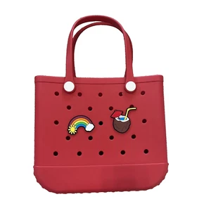 Red Beach Bag Rubber Tote Bag Waterproof Travel Bags - Washable Tote Bag - Large - Picture 1 of 10
