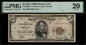 1929 $5 Federal Reserve Bank Note Kansas City - Star Note - FR.1850-J* - PMG 20 - Picture 1 of 2