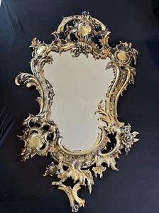 1800’s French Rococo Style Gilt Brass Ormolu Wall Mirror - Picture 1 of 8