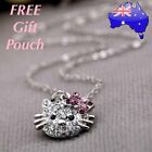 Cute Crystal Hello Kitty Cat Pendant 925 Sterling Silver Chain Necklace Gift New