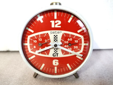 Vintage Peter GT Formula 1 Orange Alarm Clock Mantle Table Desk Clock Germany Cover