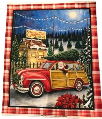 Brother Sister Design Studio Fabric Panel, Christmas Tree Farm Vintage Red car - Image 1 of 4