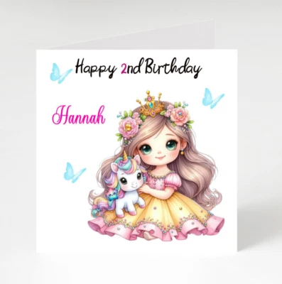 Tarjeta de cumpleaños personalizada de niña unicornio, tarjeta de flamenco para nieta, hermana Foto 1 de 4