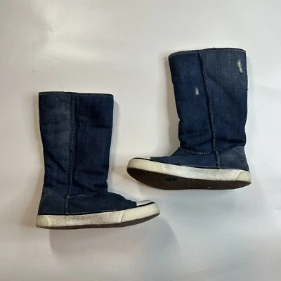 Botas Ugg Femininas 5.5 Delaine Denim Desgastado Alto Shearling Forrado Inverno Raro - Imagem 1 de 4