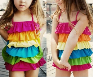 AU SELLER Girls Kids Swimwear Layered Rainbow One Pcs Swimsuit Beachwear gs002 - Picture 1 of 4