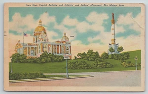 State Capitol Building Soldier Sailors Monument Des Moines Iowa IA 1947 Leinen - Bild 1 von 2