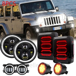 For Jeep Wrangler JK Combo 2007-2017 7" LED Headlight Turn Fog Light Tail Light - Picture 1 of 22