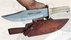 HANDGEFERTIGTES CARBONSTAHL JAGDMESSER ECHTKNOCHEN BOWIE MIT SCHEIDE - Bild 1 von 3