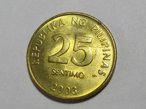 2003 Philippines 25 Sentimo (1995-2003) 20mm Brass Coin KM 271 - #10589-10 - Picture 1 of 2