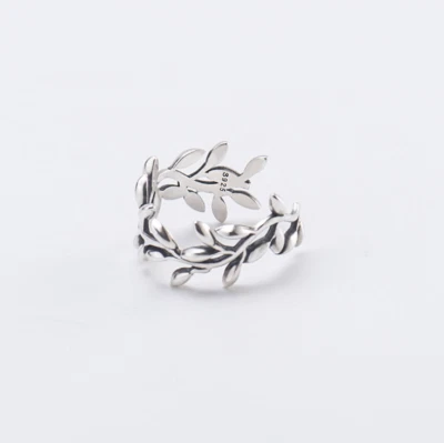 Mujeres Plata de Ley 925 Retro Rama de Olivo Hoja Banda Abierta Anillo Caja de Regalo Talla 7 Foto 1 de 4