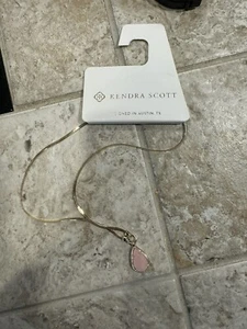 KENDRA SCOTT Genuine Rose Quartz 14kt Gold on Brass Herringbone Necklace NWT - Picture 1 of 5