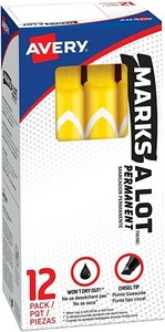 Avery Marks-A-Lot 12 Yellow Permanent Markers Chisel Tip Free Shipping  - Picture 1 of 5