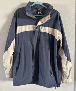 Helly Hansen Rain Jacket Mens M Hooded Mesh Lined Vented Blue Tan - Picture 1 of 11