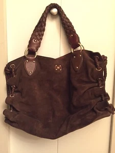Michael Kors Handbag Leather Satchel  MK  Brown suede Braided Tote preowned nice - Picture 1 of 10