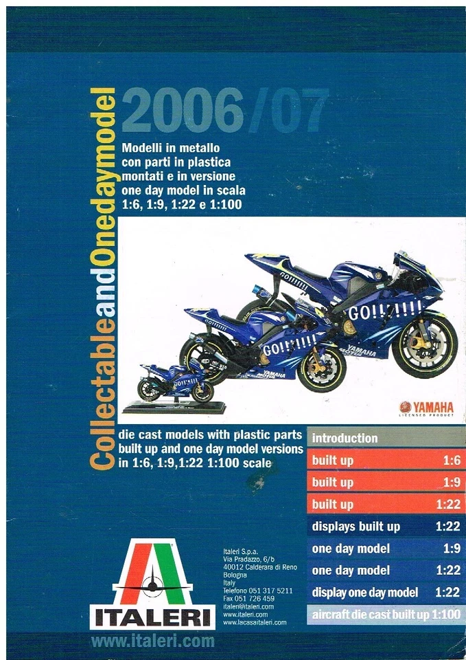 ITALERI 1:6 1:9 1:22 1:100 MOTORCYCLE (READY-BUILT/KITS) 06-07 PRODUCT CATALOGUE - Image 1 of 1