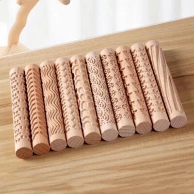 Wooden Pressure Roller Embossed Rolling Pin Pottery Art Clay Roller Pottery Tool - image 1 of 4